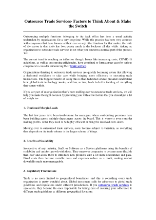 Outsource Trade Services- Factors to Think About & Make the Switch