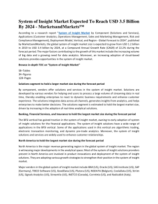 System of Insight Market Expected To Reach USD 3.5 Billion By 2024