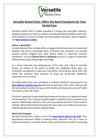 Versatile Dental Clinic Offers the Best Procedures for Your Dental Care