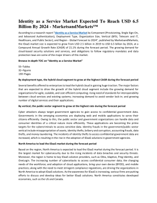 Identity as a Service Market Expected To Reach USD 6.5 Billion By 2024