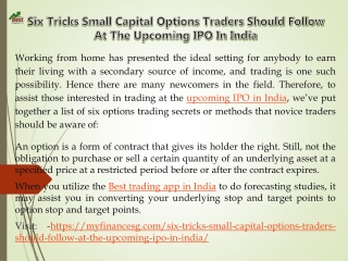 Six Tricks Small Capital Options Traders Should Follow At The Upcoming IPO In India