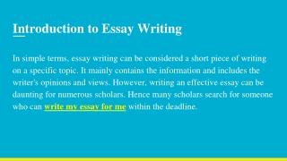 Introduction to Essay Writing