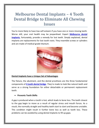 Melbourne Dental Implants  4 Tooth Dental Bridge to Eliminate All Chewing Issues