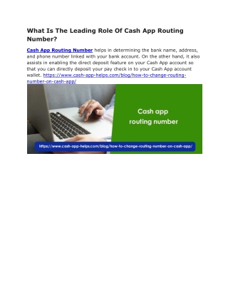What Is The Leading Role Of Cash App Routing Number?
