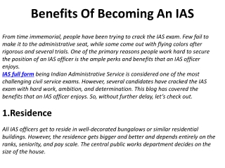 Benefits Of Becoming An IAS