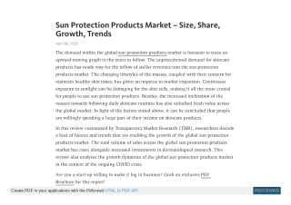 Sun Protection Products Market Demand and Forecast by 2030