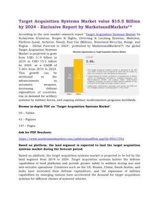 Target Acquisition Systems Market value $15.5 Billion by 2024 - Exclusive Report