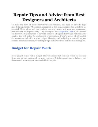 Repair Tips and Advice from Best Designers and Architects