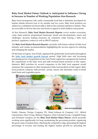 Baby Food Market Research Reports, Future Outlook, Growth: Ken Research