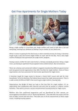 Get Free Apartments for Single Mothers Today