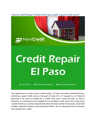 How do Credit Repair El Paso firms help qualify a good credit score
