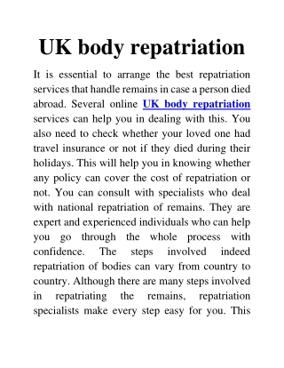 UK body repatriation