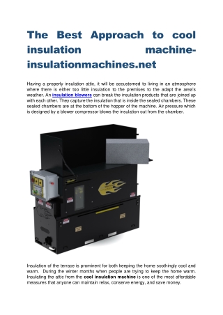 The Best Approach to cool insulation machine-insulationmachines.net