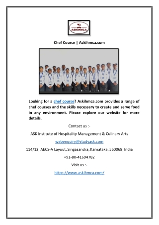 Chef Course | Askihmca.com