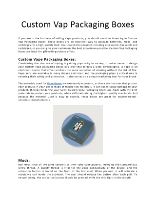 Custom Vap Packaging Boxes