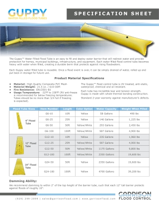 Guppy Water Filled Flood Control Tubes - Spec Sheet