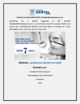 Quality Care Dental Mt Roskill Stoddarddentalsquare.co.nz