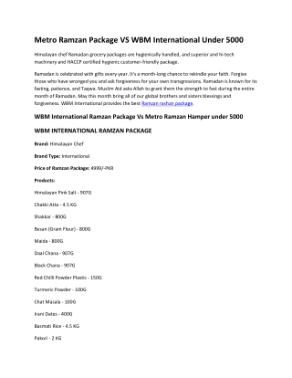 Metro Ramzan Package VS WBM International Under 5000