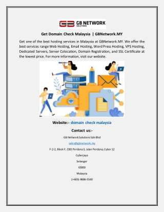 Get Domain Check Malaysia  GBNetwork.MY