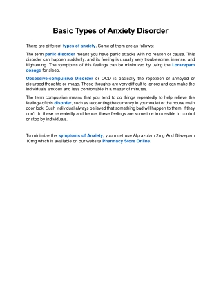 Basic Types of Anxiety Disorder