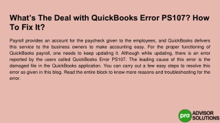 Do you know what's the deal with QuickBooks error PS107? how to fix it?