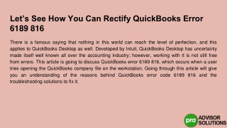 Do you know how to fix QuickBooks error 6189 816?