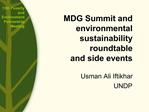 MDG Summit and environmental sustainability roundtable and side events