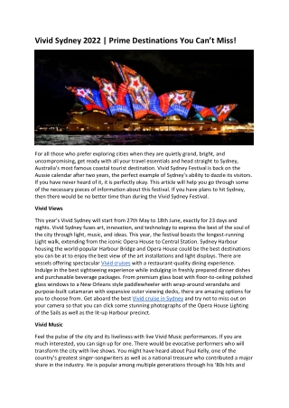 Vivid Sydney 2022 - Prime Destinations You Can’t Miss!