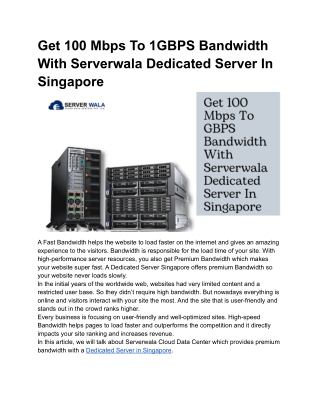 Get 100 Mbps To GBPS Bandwidth With Serverwala Dedicated Server In Singapore