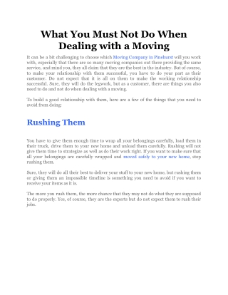What You Must Not Do When Dealing with a Moving
