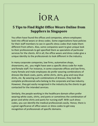 Find Right Office Wears Online From Suppliers In Singapore