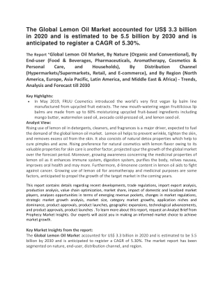 The Global Lemon Oil Market accounted for US