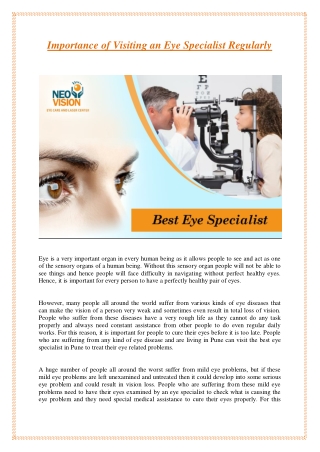 Importance of Visiting an Eye Specialist Regularly