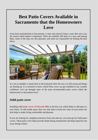 Best Patio Covers Available in Sacramento that the Homeowners Love