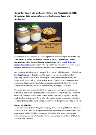 Global Soy Yogurt Market Research Report 2016-2031