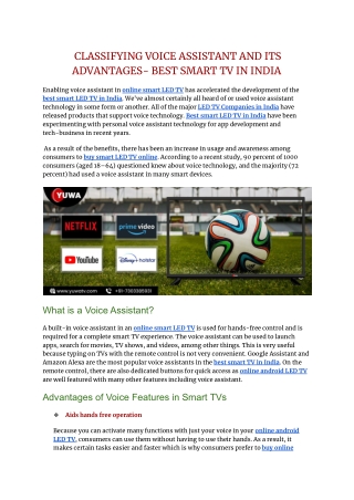 CLASSIFYING VOICE ASSISTANT AND ITS ADVANTAGES- BEST SMART TV IN INDIA