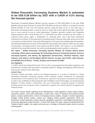 Global Pneumatic Conveying Systems Market is estimated to be US