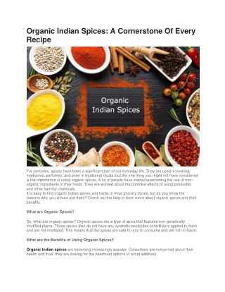 Organic Indian Spices - A Cornerstone Of Every Recipe