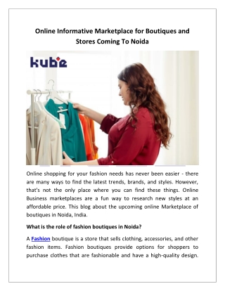 Online Informative Marketplace for Boutiques and Stores Coming To Noida