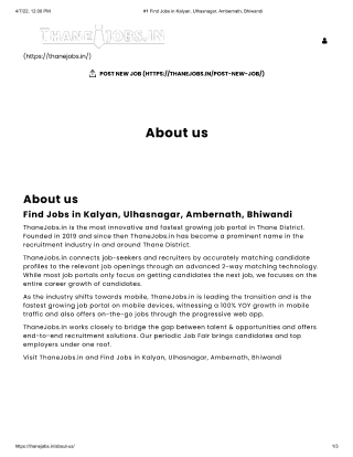 #1 Find Jobs in Kalyan, Ulhasnagar, Ambernath, Bhiwandi