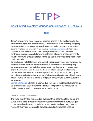 Best Unified Inventory Management Software | ETP Group India