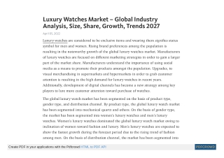 Luxury Watches Market Sales Revenue Forecast 2025