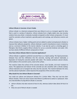 Lithium Silicate Densifier - Bee Chems