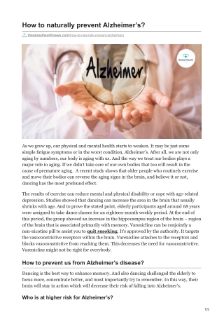 How to naturally prevent Alzheimers?