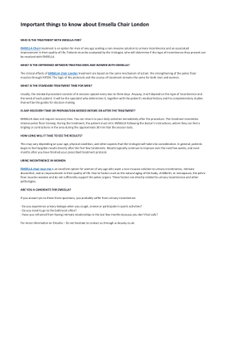 Important things to know about Emsella Chair London