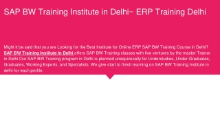 SAP BW Training Institute in Delhi
