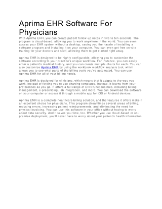 Aprima EHR Software For Physicians