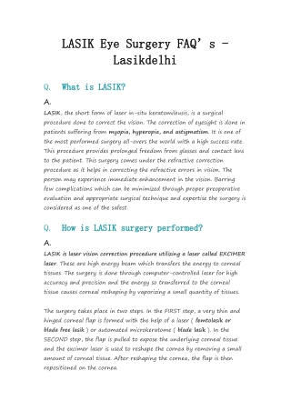 LASIK Eye Surgery FAQ's - Lasikdelhi