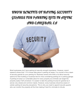 KNOW BENEFITS OF HAVING SECURITY GUARDS FOR PARKING LOTS IN ALPINE AND CARLSBAD, CA