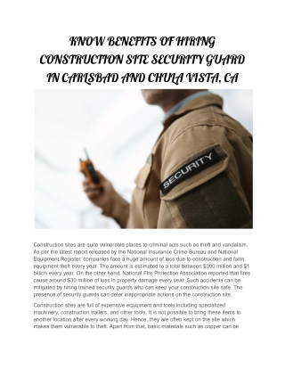 KNOW BENEFITS OF HIRING CONSTRUCTION SITE SECURITY GUARD IN CARLSBAD AND CHULA VISTA, CA